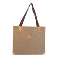 Gucci Vintage Sherry Line Micro GG Beige Green Supreme Canvas Tote Shoulder Bag