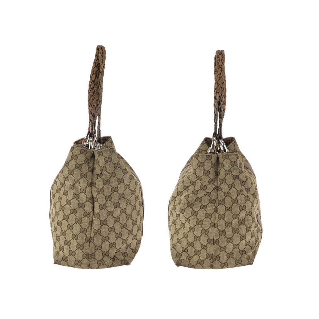 Gucci Bamboo Beige Brown Silver GG Canvas Leather Tote Shoulder Bag — view 8