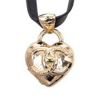 Chanel Heart Locket Turnlock Motif Necklace Gold Black Plated Leather — view 2