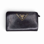 Prada Bifold Wallet Triangle Plate Leather Black