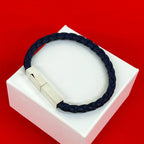 Bottega Veneta Intrecciato Leather 925 Sterling Silver Bracelet Navy