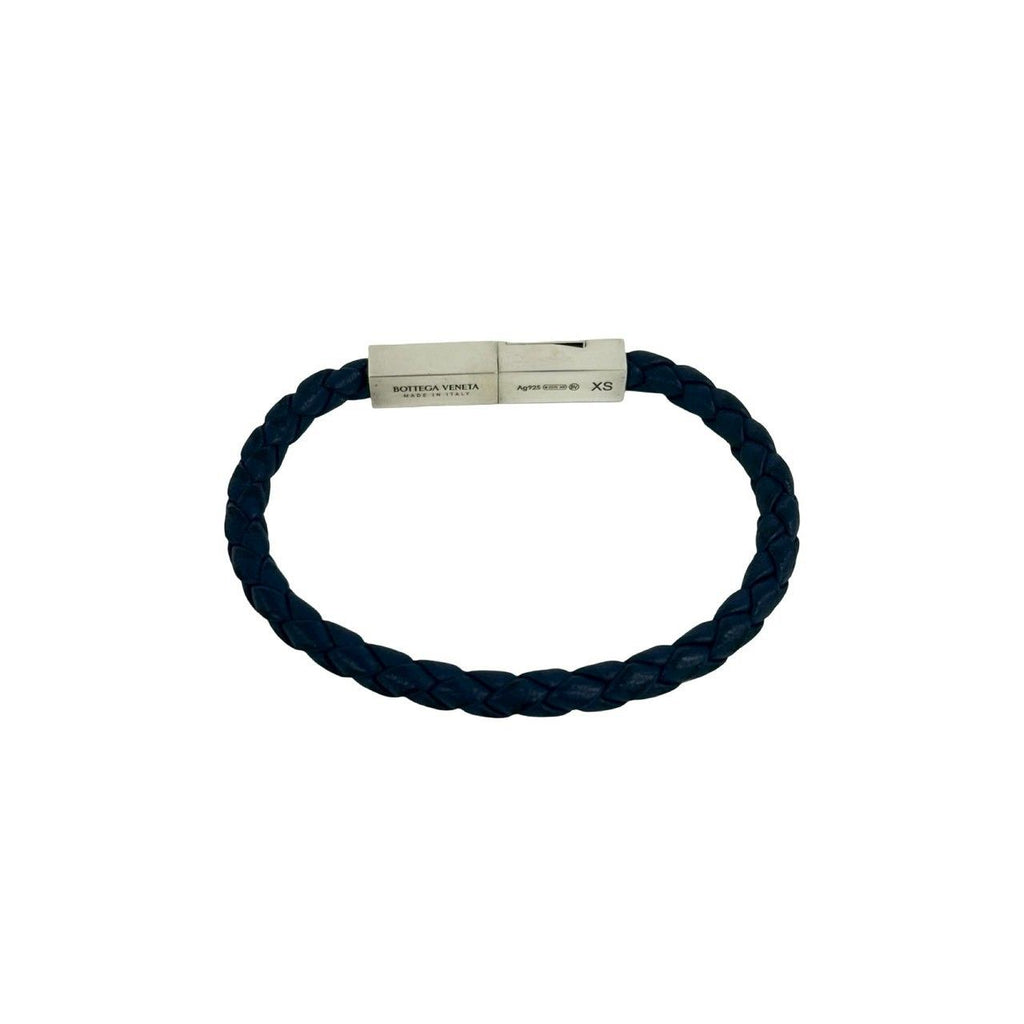 Bottega Veneta Intrecciato Leather 925 Sterling Silver Bracelet Navy — view 7