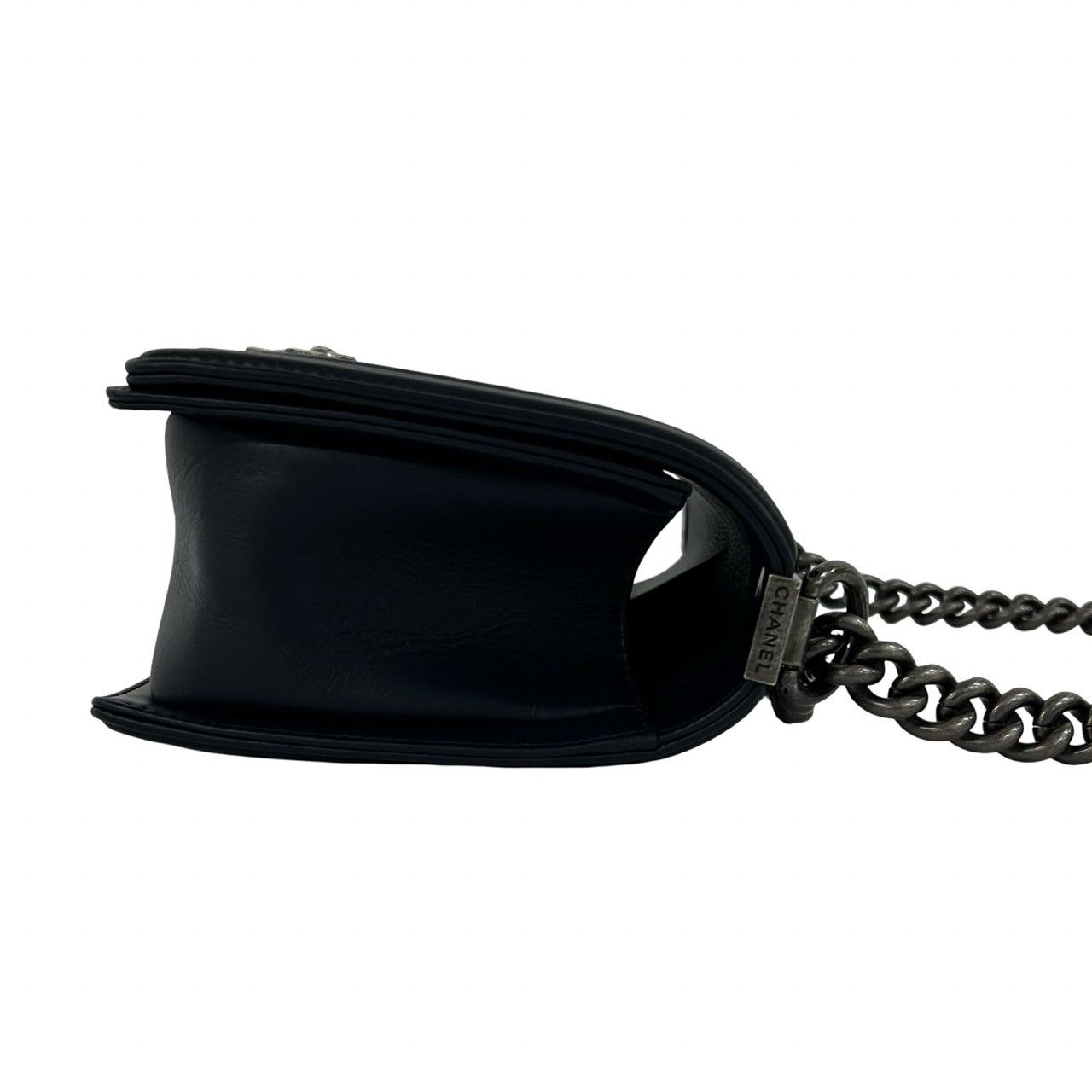 Chanel CC Logo Leather Chain Shoulder Bag Navy — view 6