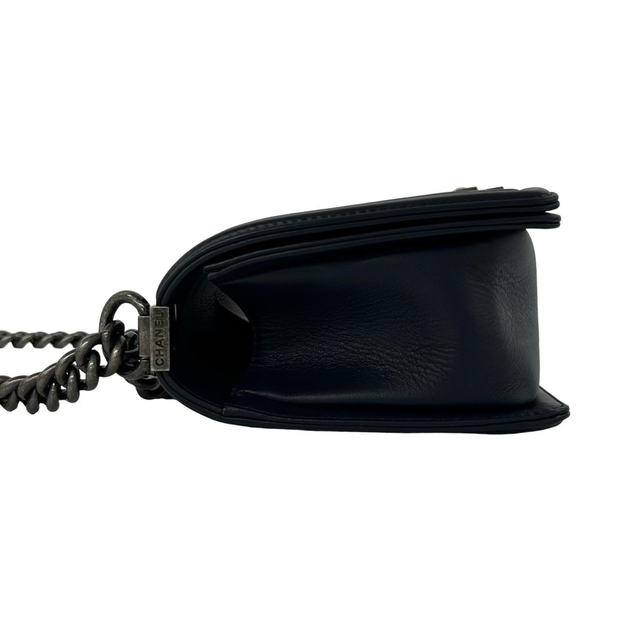 Chanel CC Logo Leather Chain Shoulder Bag Navy — view 5