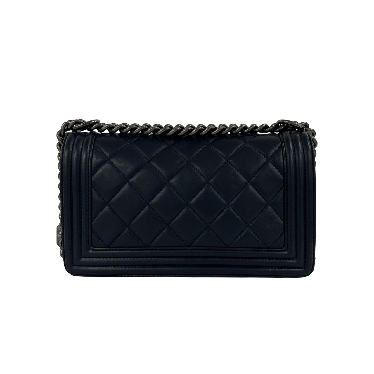Chanel CC Logo Leather Chain Shoulder Bag Navy — view 3
