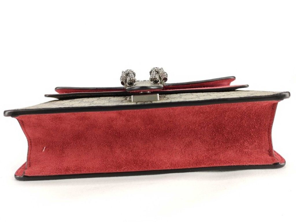 Gucci Shoulder Bag Dionysus Beige Red GG Supreme Canvas Chain Silver — view 3