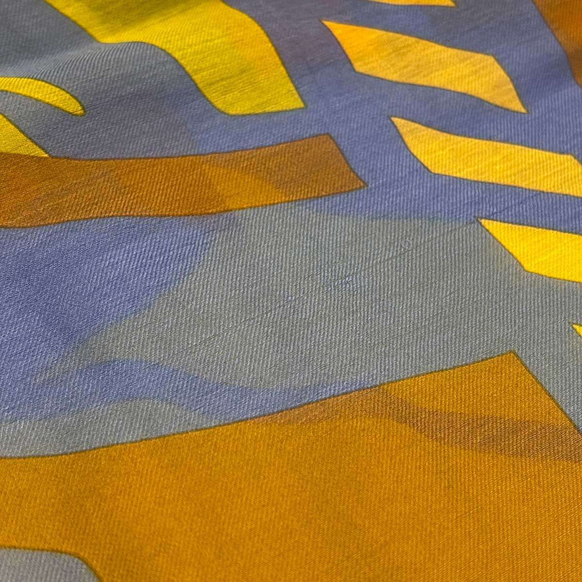 Hermes Puzzle Rectangle Cotton Silk Shawl Blue Scarf — view 4