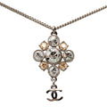 Chanel CC Logo Chain Pendant Necklace Silver Metal Rhinestone