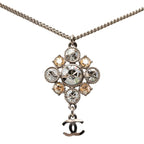 Chanel CC Logo Chain Pendant Necklace Silver Metal Rhinestone