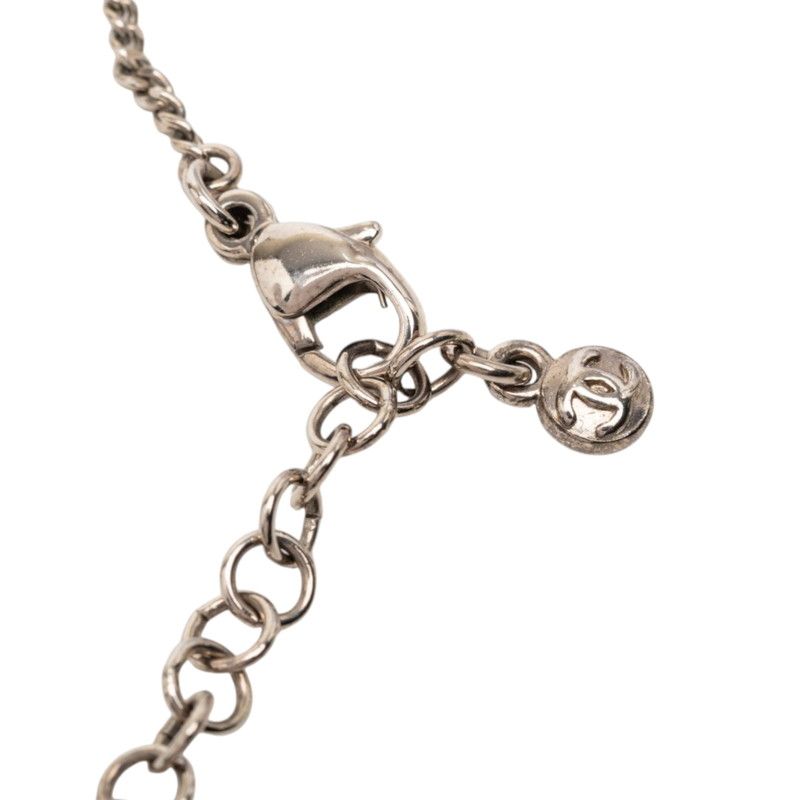 Chanel CC Logo Chain Pendant Necklace Silver Metal Rhinestone — view 3