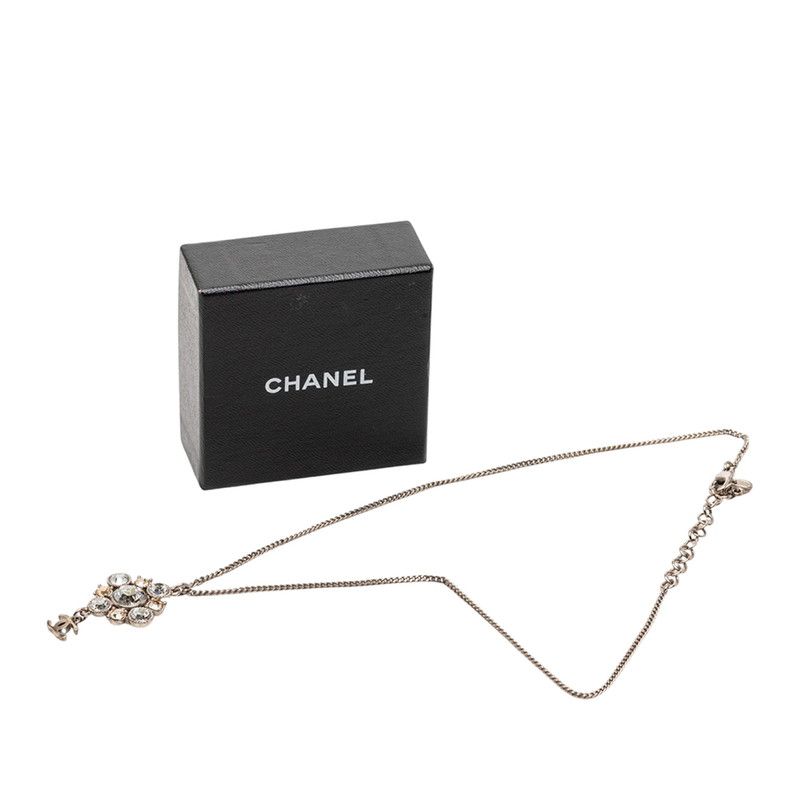 Chanel CC Logo Chain Pendant Necklace Silver Metal Rhinestone — view 6