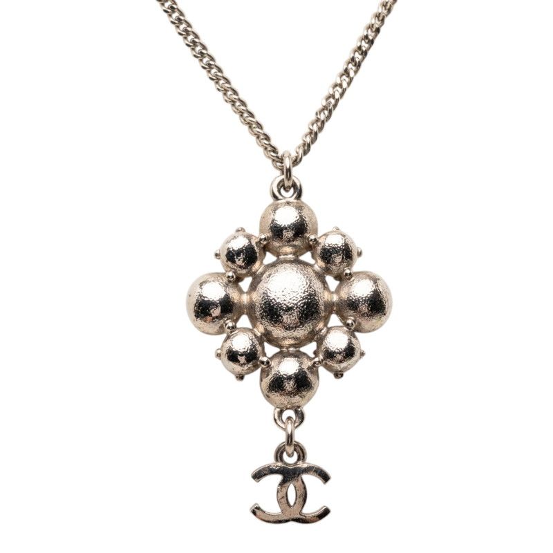Chanel CC Logo Chain Pendant Necklace Silver Metal Rhinestone — view 2