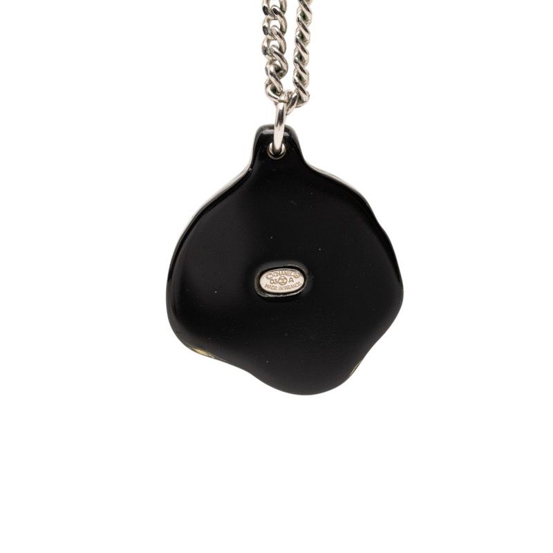Chanel CC Logo Rhinestone Camellia Necklace Black Silver Plastic Metal — view 2