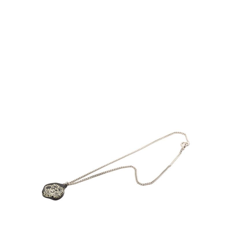 Chanel CC Logo Rhinestone Camellia Necklace Black Silver Plastic Metal — view 3
