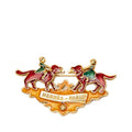 Hermes Girl and Dog Cloisonne Brooch Gold Multicolor Plated