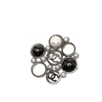 Chanel CC Logo Brooch Silver Multicolor Metal Faux Pearl