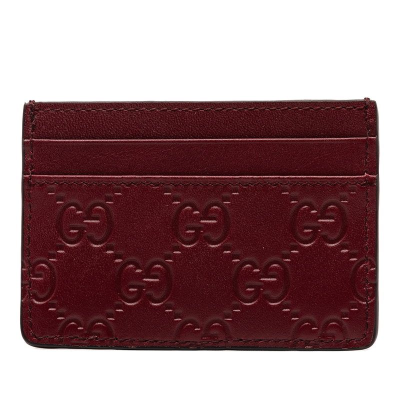 Gucci GG Emblem Card Case Wine Red Bordeaux Leather