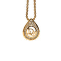 Dior Teardrop Logo Necklace Gold Plated Rhinestone