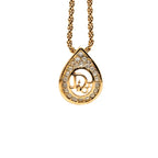 Dior Teardrop Logo Necklace Gold Plated Rhinestone