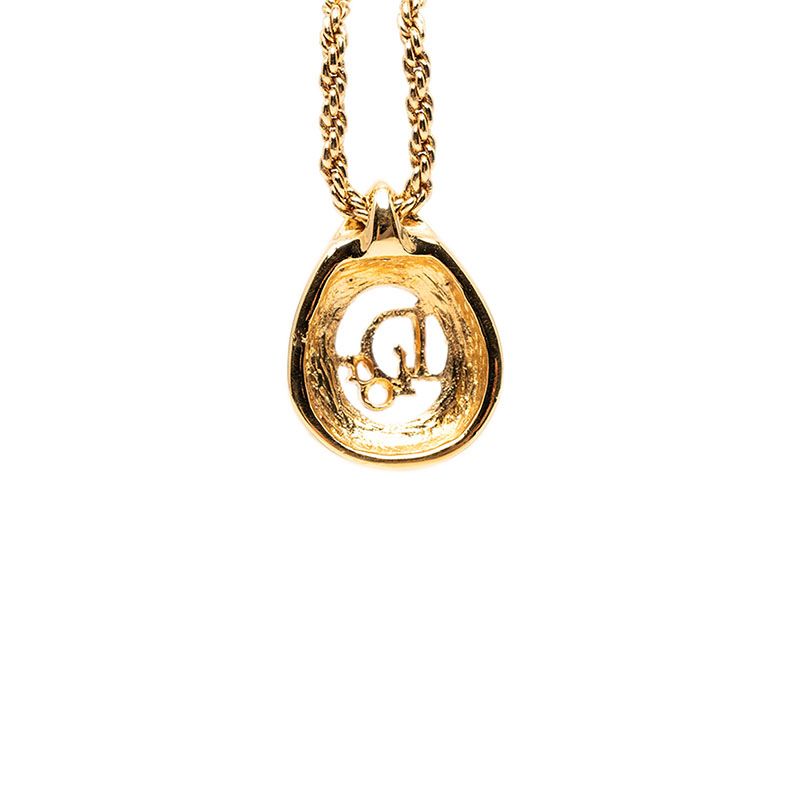 Dior Teardrop Logo Necklace Gold Plated Rhinestone — view 2