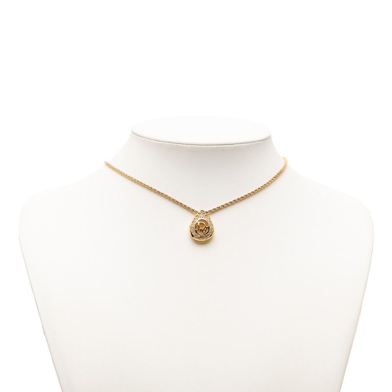 Dior Teardrop Logo Necklace Gold Plated Rhinestone — view 6