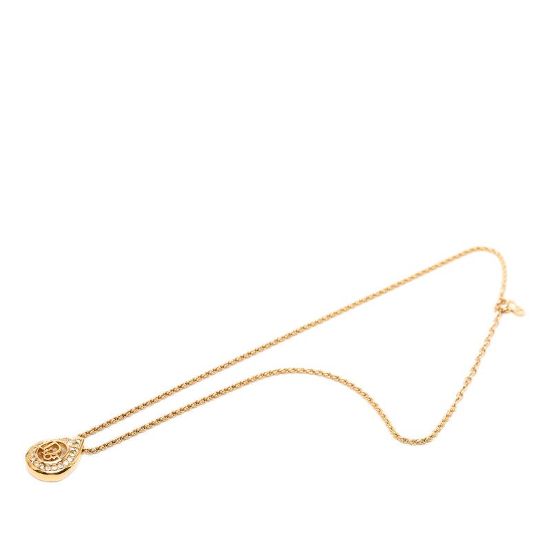 Dior Teardrop Logo Necklace Gold Plated Rhinestone — view 3