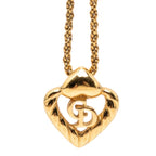 Dior CD Logo Heart Motif Pendant Necklace Gold Plated