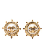 Chanel CC Logo Rhinestone Earrings Gold Plated Faux Pearl
