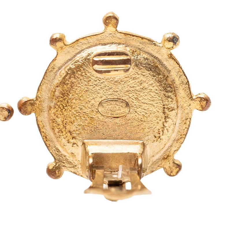 Chanel CC Logo Rhinestone Earrings Gold Plated Faux Pearl — view 3