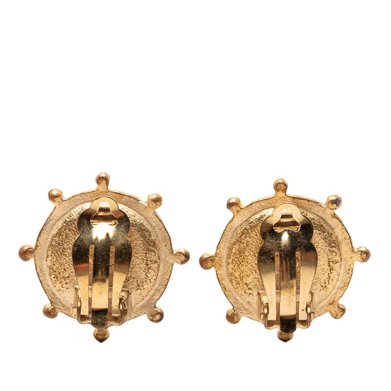Chanel CC Logo Rhinestone Earrings Gold Plated Faux Pearl — view 2