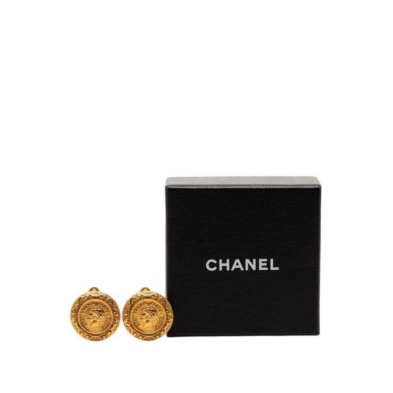 Chanel Vintage Coin Motif Earrings Gold Plated — view 4