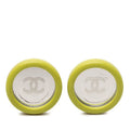 Chanel CC Logo Mirror Earrings Gold Green Plated Plastic
