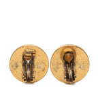 Chanel CC Logo Round Earrings Gold Black Plated Enamel — view 2