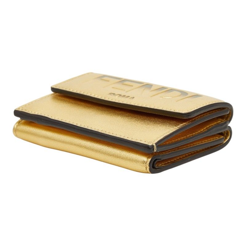 Fendi Trifold Wallet Compact Gold Leather — view 4