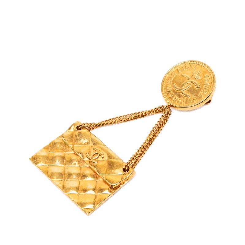 Chanel CC Logo Vintage Brooch Quilted Bag Gold Plated
