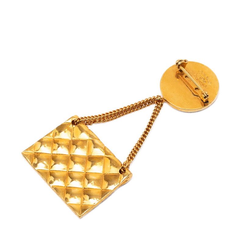 Chanel CC Logo Vintage Brooch Quilted Bag Gold Plated — view 2
