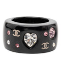 Chanel CC Logo Heart Ring Black Multicolor Plastic Rhinestone