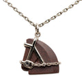 Hermes Cheval Horse Motif Pendant Necklace Silver Brown Metal Velcanium