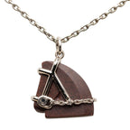 Hermes Cheval Horse Motif Pendant Necklace Silver Brown Metal Velcanium