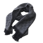 Gucci GG Wool Scarf Shawl Fringe Gray