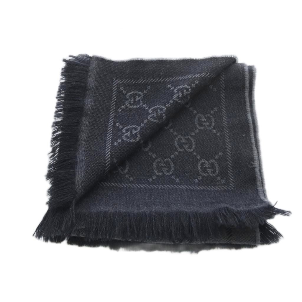 Gucci GG Wool Scarf Shawl Fringe Gray — view 5