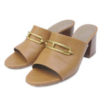 Hermes Camilla Sandals Gold Chunky Heels Leather Mules 36 Brown