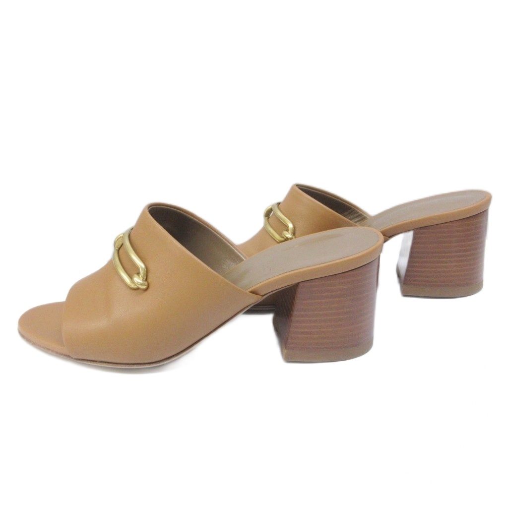 Hermes Camilla Sandals Gold Chunky Heels Leather Mules 36 Brown — view 2