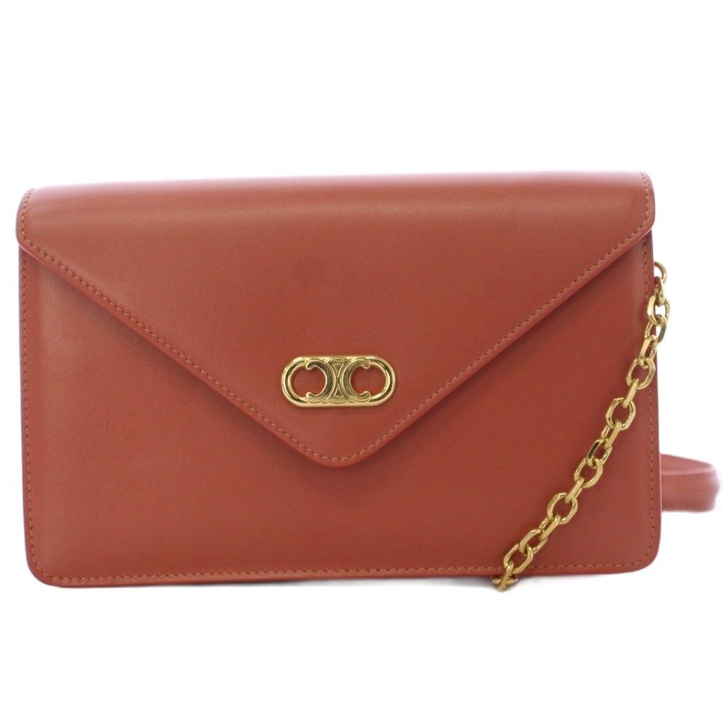 Celine Chain Wallet Shoulder Bag Leather Brown KH