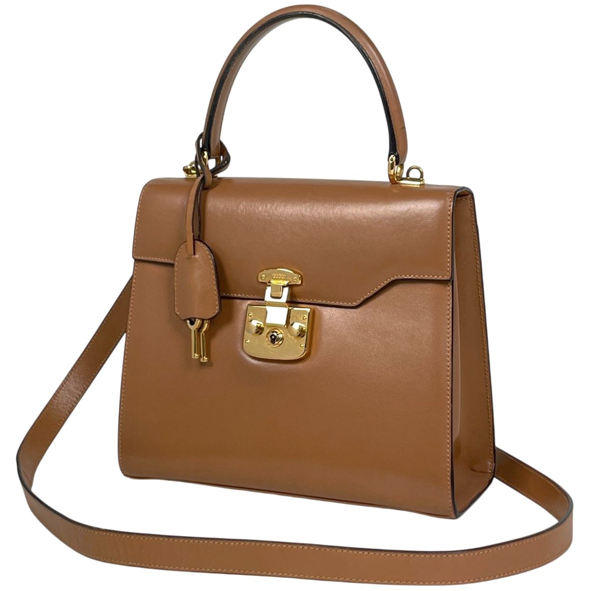 Gucci Ladylock Handbag 2-Way Vintage Leather Brown