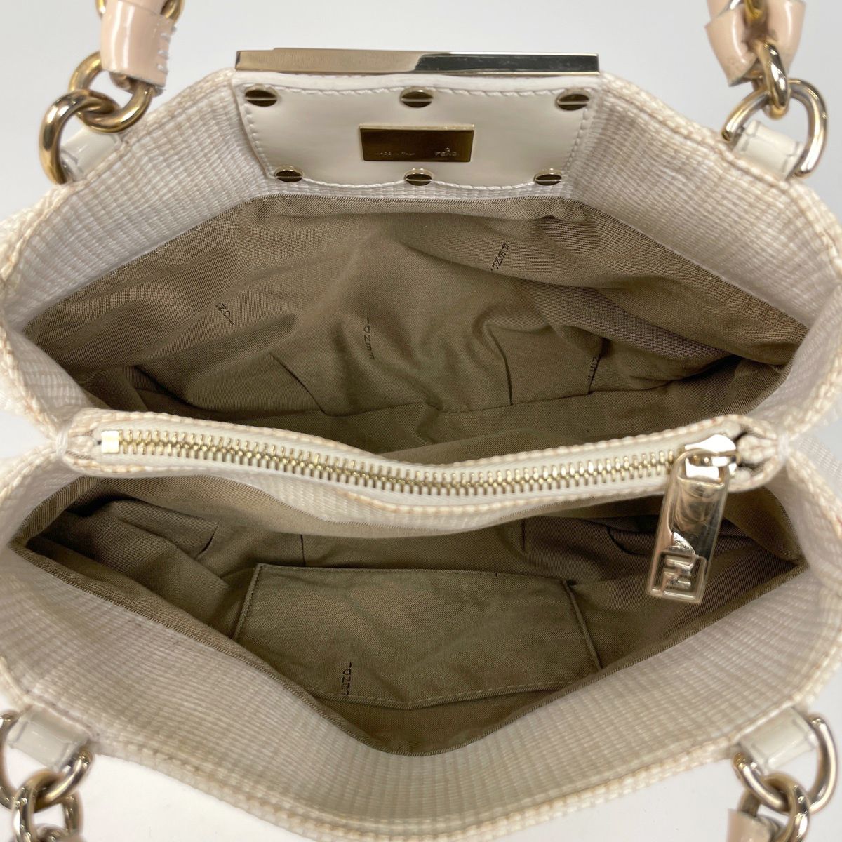Fendi Zucca Logo Chain Handbag Canvas Ivory Beige — view 7