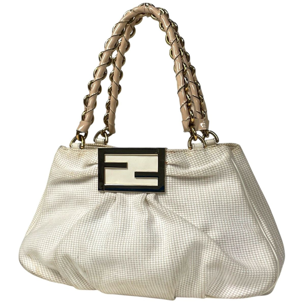 Fendi Zucca Logo Chain Handbag Canvas Ivory Beige