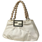 Fendi Zucca Logo Chain Handbag Canvas Ivory Beige