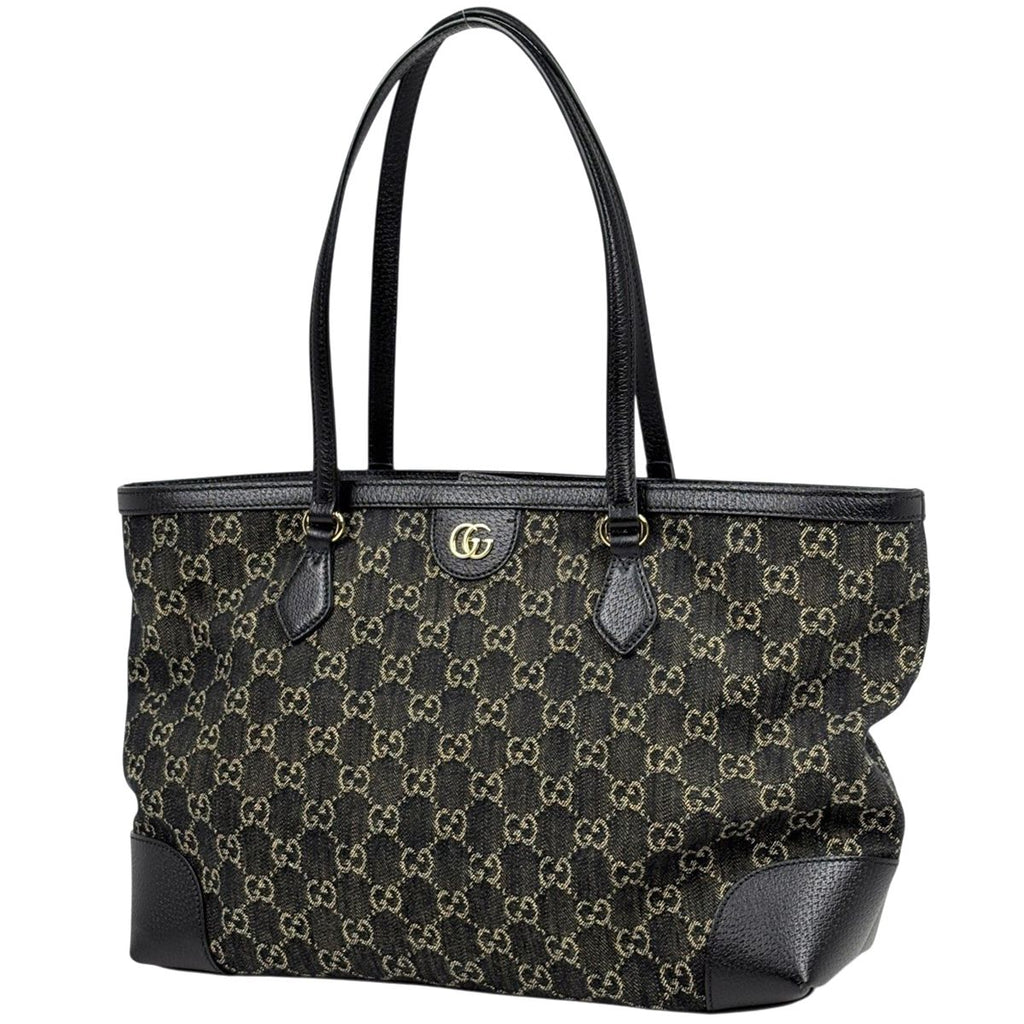 Gucci GG Pattern Tote Shoulder Bag Denim Black