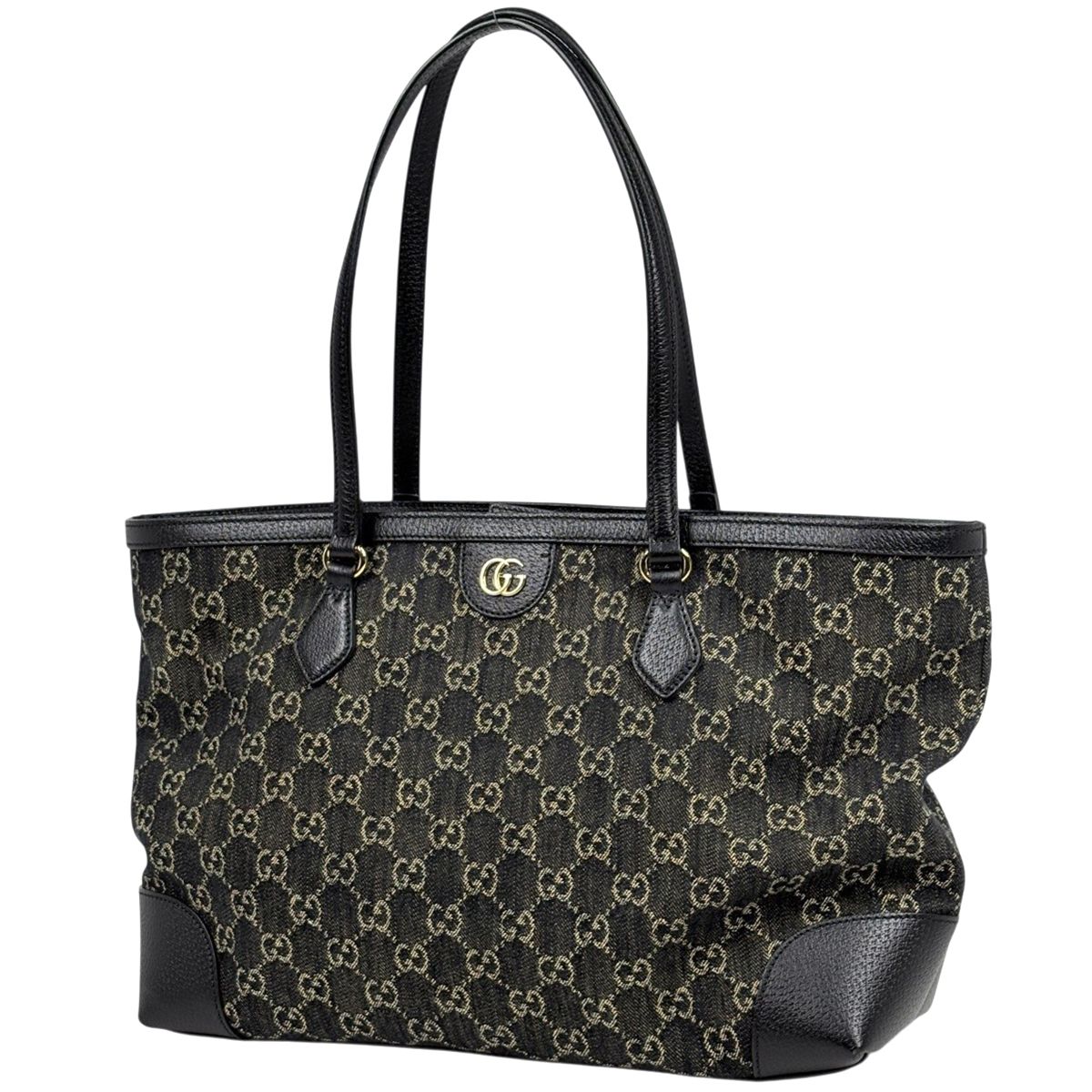 Gucci GG Pattern Tote Shoulder Bag Denim Black